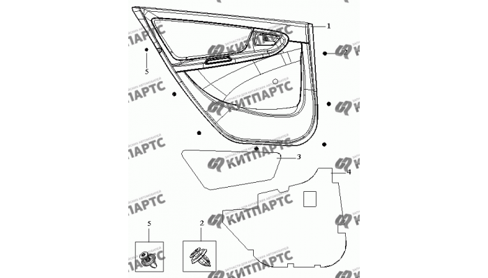 Обивка двери задней левой в сборе Geely MK